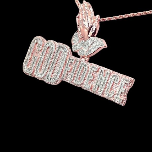 14K Rose Gold Finish Godfidence & Free 24inch x 3mm Rope Chain. - Picture 3 of 8